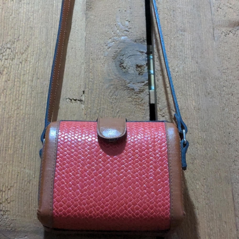 Vintage Red Faux Leather Luggage Crossbody